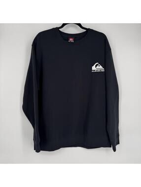 Quiksilver Sweatshirt Mens XL Black Crewneck Fleece Pullover Logo Graphic Surf